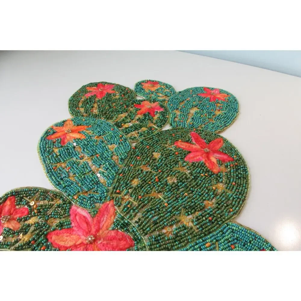 Pier 1 Beaded Cactus Table Runner Desert Flower Blooms Centerpiece 36